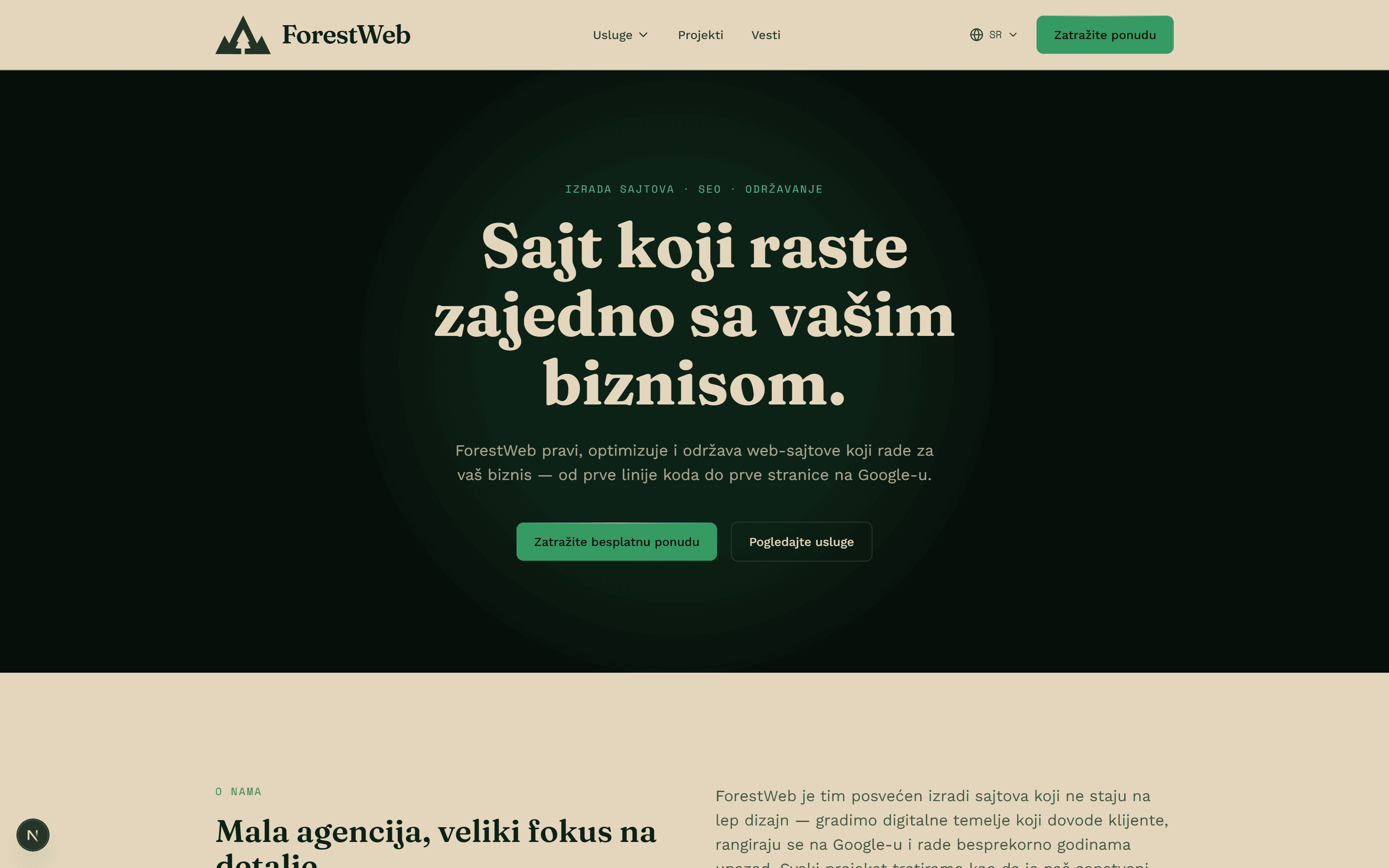 Početna stranica sajta ForestWeb
